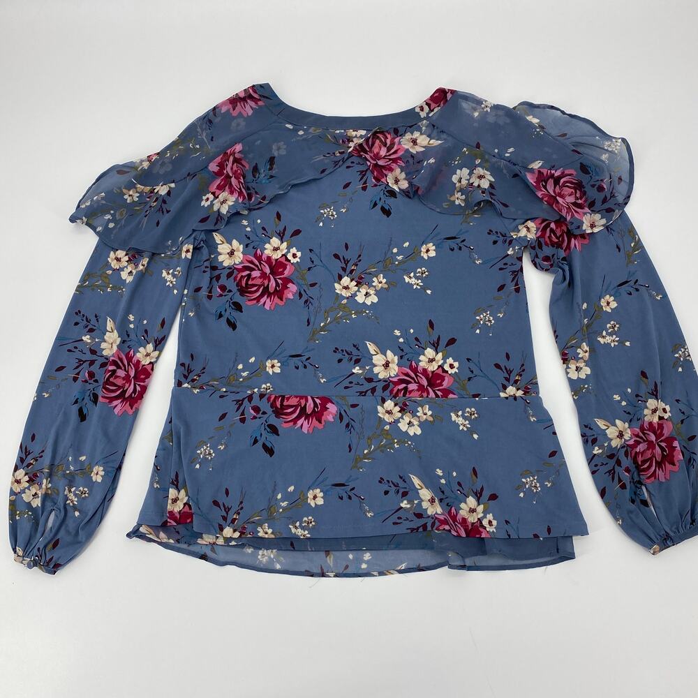 WHITE HOUSE BLACK MARKET Floral Ruffle Long Sleeve Pullover Blouse Womens Size S - Picture 3 of 8